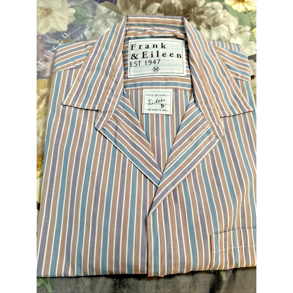 FRANK & EILEEN Women Sze Medium Relaxed Eileen Button Shirt Stripe Red Purp Blue